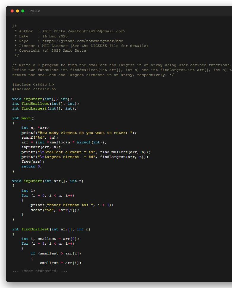Write a C program to find the smallest and largest in an array using user-defined functions. Define two functions int findSmallest(int arr[], int n) and int findLargest(int arr[], int n) that return the smallest and largest elements in an array, respectively.
